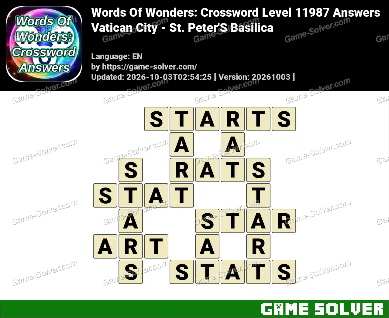 Words Of Wonders: Crossword Level 11987 Answers – Vatican City – St. Peter’S Basilica